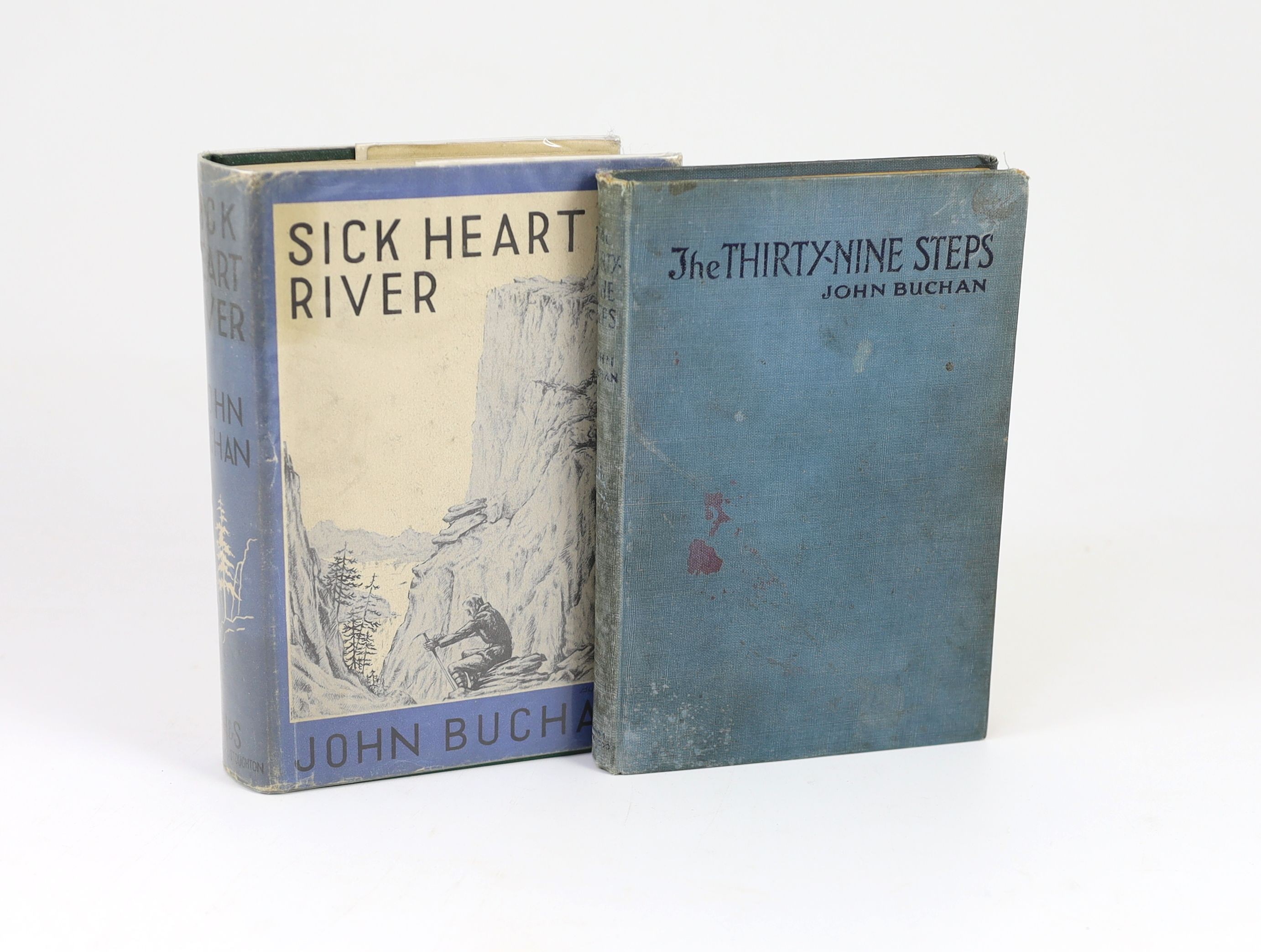 Buchan, John, 1st Baron Tweedsmuir - 2 works - The Thirty Nine Steps, 1st edition in book form, 8vo, original cloth, soiled with extremities worn, ownership stamps and pencil inscription, William Blackwood and Sons, Edin